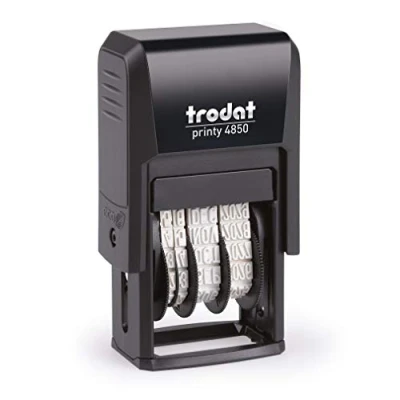 Image of Trodat Printy 4850/L2 Dater Stamp with English Phrase PAID Self Inking, Red Ink Date and Blue Text,Black,25 x 3.8mm