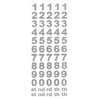 Image of 15mm Bold Silver Glitter Self Adhesive Sticker Numbers Craft Embellishment