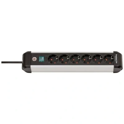Image of BRENNENSTUHL Premium Alu Line 6 Way Power Strip/Power Strip Made Aluminium (Multiple Socket with Switch and 3 m Cable, in Germany)