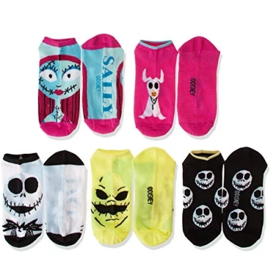 Image of Disney Women&#039;s Nightmare Before Christmas 5 Pack No Show Socks Casual, Black Purple Multi, 8 10 UK