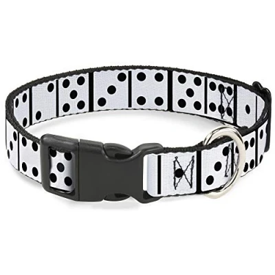 Image of Buckle Down Plastic Clip Collar Dominoes Black/White/Black 1&quot; Wide Fits 11 17&quot; Neck Medium