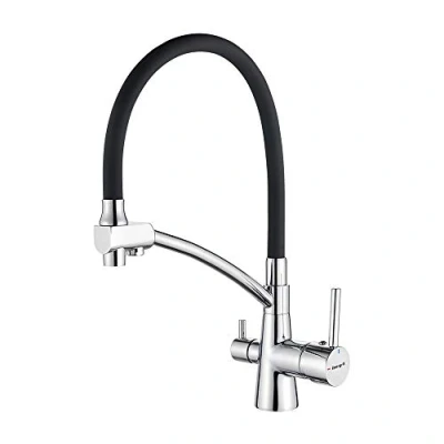 Image of Ibergrif, Black Kitchen Tap with Flexible Spout, 3 in 1 Sprayer for Sink Mixer and Water Filter Purifier, Chrome