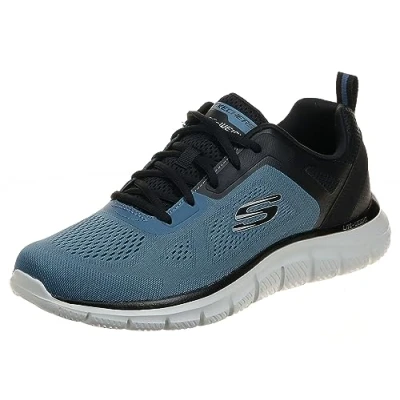 Image of Skechers Men&#039;s Track Broader Trainers, Blue Mesh Pu Black Trim, 9 UK