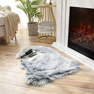 Image of JXLOULAN Fluffy Sheepskin Grey Rug 75 x 120 cm Faux Fur Area Rugs for Bedroom Decor Living Room Chair Sofa