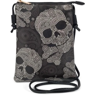 Image of styleBREAKER Women Mini bag shoulder with skull paisley print, bag, handbag, 02012365, Colour:Black White