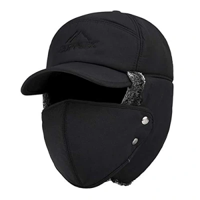 Image of Men Winter Trapper Hat Snow Hats Thermal Windproof Warm Thick Trooper Hunting Skiing Cycling Ear Flaps Ski Cold Weather Baseball Caps Earflap Russian Brown