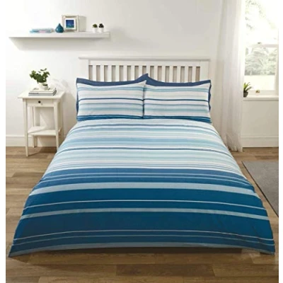 Image of Rapport Home Stratford Stripe Duvet Cover Bed Set, Blue, Double, Cotton Blend