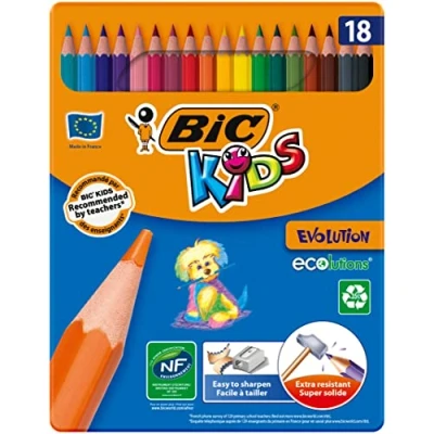Image of Bic Kids Evolution ECOlutions Colouring Pencils Assorted Colours Metal Box of 18