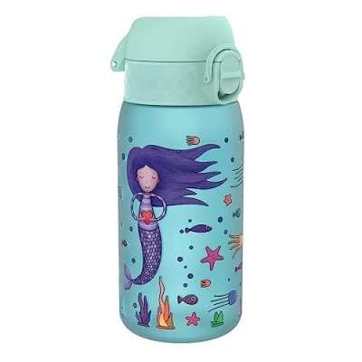 Image of Ion8 Kids Water Bottles, BPA Free, Leakproof, Dishwasher Safe, Easy Open, Secure Lock, Small Boys &amp; Girls Bottle,Kids Drinks Bottle for Spill free Drinking, Blue, Mermaids, 350ml/12oz