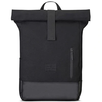 Image of Johnny Urban Roll Top Backpack Women &amp; Men Black Adam Medium Durable Daypack from Cotton Canvas Laptop Compartment 15.6 Inch Water Repellant