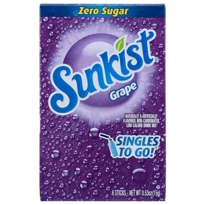 Image of Sunkist Grape Singles to Go Zero Sugar Powdered Drink Mix 15g (0.53 OZ)