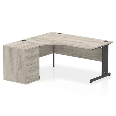 Image of Impulse 1600 LH Crescent Desk Grey Oak/Black Cable Managed 600 DH Ped