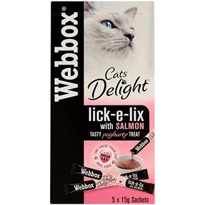Image of Webbox Cats Delight Lick e Lix with Salmon &amp; Omega 3 6 (5x15g) Pack of