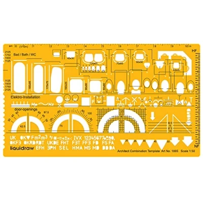 Image of Liquidraw 1:50 Scale Architectural Ruler Drawing Template Stencil Architect Technical Drafting Supplies, Architecture Furniture Design Symbols for House Interior Floor Plan