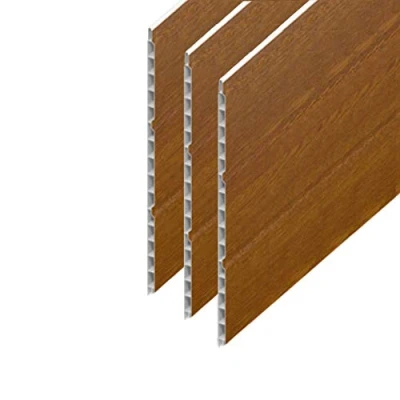 Image of uPVC Hollow Soffit Cladding Panels Golden Oak Plastic Board 5 Metre Length x 300mm Wide 3 Pack