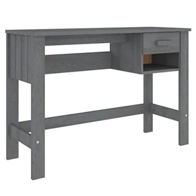Image of vidaXL Dark Grey Solid Pinewood Desk Compact Design, Spacious Drawer and Open Compartment, Perfect for Home Office, Living Room or Hallway