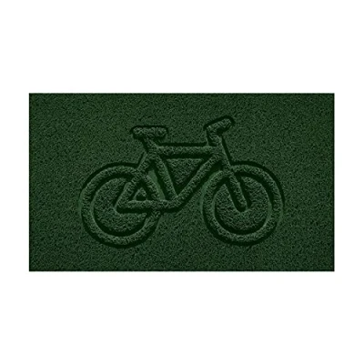 Image of Nicoman Embossed Spaghetti Door Mat Dirt Trapper Jet Washable Doormat 70x43cm (Green, BIKE Shape) Use on Carpet ONLY