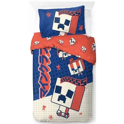 Image of Jay Franco Minecraft Oishi Market 100% Cotton Single Duvet Cover Set Creeper Bedding Includes 50 x 70 cm Pillowcase