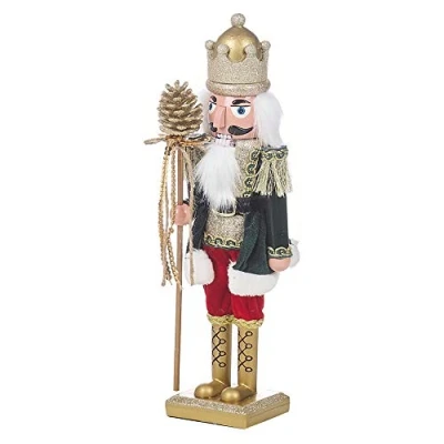 Image of URBNLIVING Wooden Look Christmas Nutcracker Soldier Xmas Traditional Ornament Assorted Sizes (38cm, Green Tree)