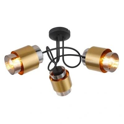 Image of Milley Multi Arm Semi Flush Ceiling Lamp Matt Black Smoke Glass Shade 3x E27