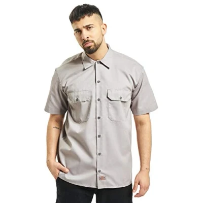 Image of Dickies Men&#039;s Short Sleeve Work Shirt Button, Silver Gray V1, 4XL Big