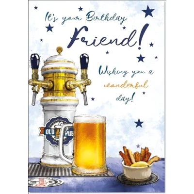 Image of doodlecards Friend Male Birthday Card Beer Tap and Pint Medium Size with Plain Envelope