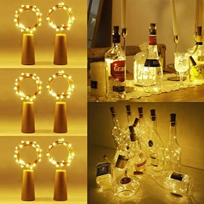 Image of Vicloon Bottle Lights,6 Packs 2M 20 LED Cork Lights for Bottles,LED Light,Battery Operated Lights,Cork Shape Silver Wire Fairy Mini String Party,DIY,Decoration (Warm White)