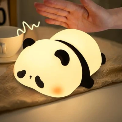 Image of YISUN Panda Night Light, Light Kids, Rechargeable Dimmable Silicone Lamp, Portable with Touch Control and Timer, Children&#039;s Room Bedside Bedroom Table Decoration Lamp