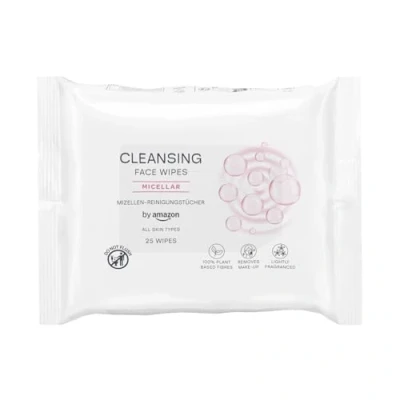 Image of by Amazon Face Cleansing Wipes with Micellar, Make up remover, Fragranced, 25