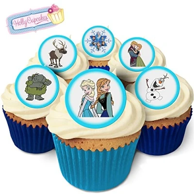 Image of Holly Cupcakes 24 Edible Pre Cut Wafer Round Cake Toppers: 12 designs inspired by &#039;Frozen&#039;
