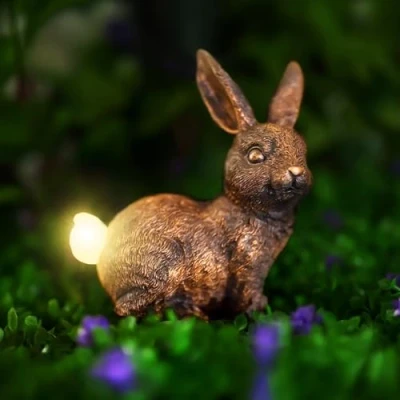Image of Garden Mile Novelty Solar Powered Rabbit Outdoor Ornament Lights Statue Waterproof and Durable Resin Figurine Light Up Animal for Patio, Pond, Decking, Lawn Décor.