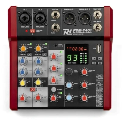 Image of Power Dynamics PDM Y401 4 Channel PA Mixer with Built in DPS Effects, Bluetooth and USB MP3 Music Mixing