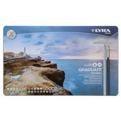 Image of LYRA Graduate Watersoluble Aqua Colouring Pencils, 36 Pieces in Assorted Colours, Ideal for Students and Schools