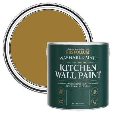 Image of Rust Oleum Yellow Washable Kitchen Wall Paint in Matt Finish Wet Harvest 2.5L