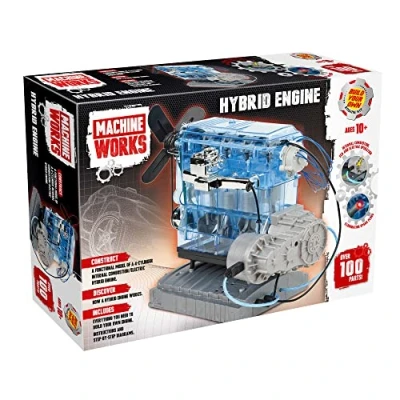 Image of Machine Works Build Your Own 4 Cylinder Hybrid Electric Engine Toy Replica Model Building Kit Features 3 Demo Modes, 100+ Pieces, 10+ Years