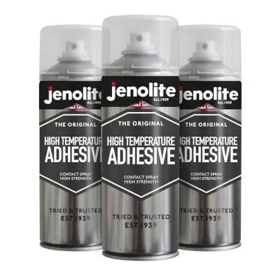 Image of JENOLITE High Temperature Adhesive Spray UP TO 80C Multi Purpose Contact Fast Drying, Stong Bond Suitable for Most Materials &amp; Surfaces 3 x 400ml