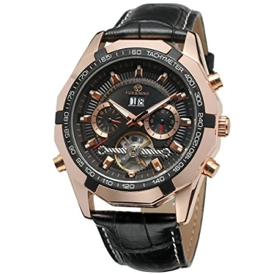 Image of Forsining Men&#039;s Automatic Self Winding Calendar Day Tourbillon Leather Strap Wrist Watch FSG340M3T3