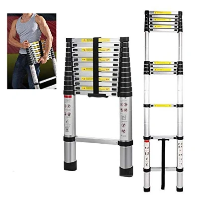 Image of 5M Aluminium Telescopic Extension Ladder Foldable Portable Ladders Attic Telescoping Folding 16.4ft Capacity 150kg/330lb EN 131 Certificate Out for Door Indoor Home Office Use