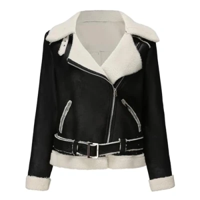 Image of DLLDLGG Women&#039;s Faux Shearing Fur Winter Coat Warm Thick Lined Leather Jacket Moto