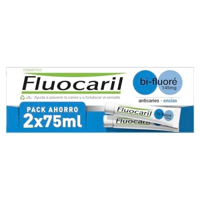 Image of Fluocaril Bi Fluoré 145 mg Toothpaste Anticaries Gums Reinforced Enamel, Strong Teeth, Clinically Proven Effectiveness, Prevents and Maintains Healthy Pack of 2 x 75 ml