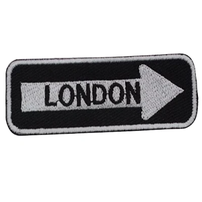 Image of London Road Sign Patch Embroidered Iron on Sew Badge for Clothes etc. 7.5x3cm
