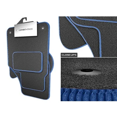 Image of (D9:CT65) 4 Piece Ford (2011 2018) Fiesta (MK7) Vehicle Specific Car Mat Set Grey Carpet Blue Trim