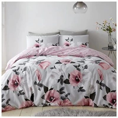 Image of GC GAVENO CAVAILIA Leaf Duvet Cover Double Bed, Washable Flower Bedding Pink, Super Soft Comforter Covers, Blush Pink