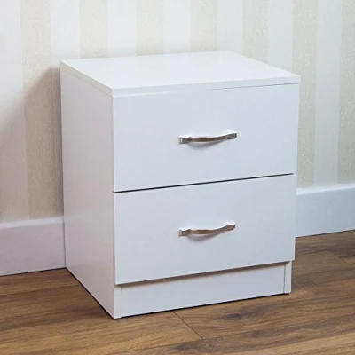 Image of Vida Designs Riano Bedside Table with 2 Drawers, White, Storage