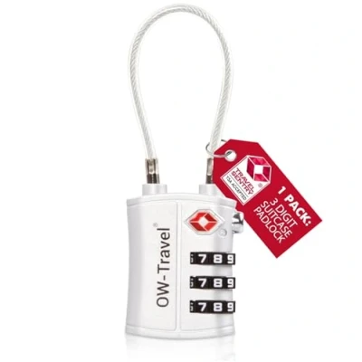 Image of TSA Approved Luggage Locks (1 Pack) OW Travel 3 Digit Heavy Duty Zinc Alloy Security Cable Padlock, Combination Padlocks, Code Lock for Suitcase, Zipper, Luggage, Bag, Case, Gym Locker (Silver)