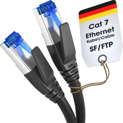 Image of KabelDirekt Cat 7 Network Cable 2m 10 Gigabit LAN &amp; Ethernet Available in 0.25 30m (suitable for high speed networks, PC, gaming, switch, router and modem, RJ45 black)