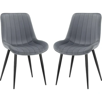 Image of LONGTOO Set of 2 Dining Chairs with Velvet Upholstered Seat &amp; Backrest,Stable Metal Legs,Modern Stripe Design,Dark Grey