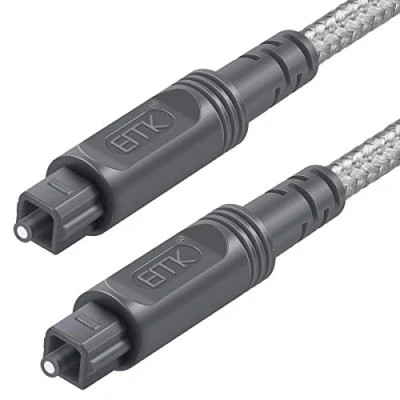 Image of EMK Digital Optical Audio Cable Toslink [Cotton Braided Jacket,Durable and Flexible] Fiber Optic Cord for Home Theater, Sound bar, TV, PS4, Xbox &amp; More(2M, Gray)
