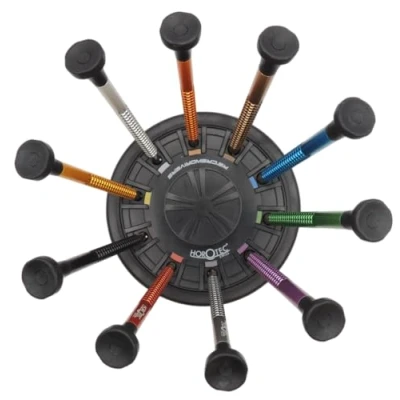 Image of KD89 Horotec MSA01.020 C Assortment of 10 Swiss Made Watchmaker&#039;s Screwdrivers in Eloxed Aluminium and Pom Head on Rotating Base with Non Slip Base.