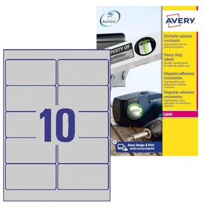 Image of Avery Spain L6012 20 A4 Silver Polyester Labels 96 x 50.8 mm Box of 200
